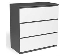 IDMarket - Commode 3 tiroirs bois blanc et gris Tomi