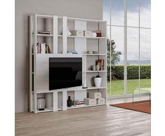 Itamoby, bibliothèque et Meuble TV Mural en Bois Kato M avec 6 étagères 5 Compartiments Blanc frêne ameublement Moderne Bureau séjour Cuisine L 178 P 34 H 204 cm Made in Italy