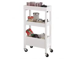 SoBuy® FKW49-W Tour de Rangement Desserte Chariot de Stockage en Bois Meuble de Rangement – 3 étagères, 4 roulettes – Blanc