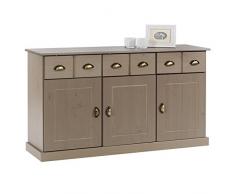 IDIMEX Buffet Paris Commode bahut vaisselier avec 3 Portes battantes et 3 tiroirs pin Massif lasuré Taupe