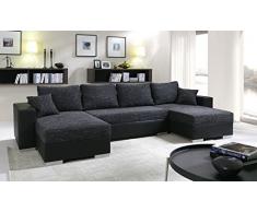 tendencio Canapé dangle Convertible panoramique 5 à 6 Places Enno Tissu et Simili Cuir Noir