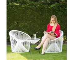 Relaxdays Table ronde basse appoint extérieur jardin balcon RAYA plateau verre design HxD: 46 x 55 cm, blanc