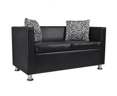 vidaXL Canapé Chesterfield 2 Places Similicuir Noir Salle de Séjour Salon Sofa