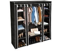 TecTake Armoire de Rangement en Tissu Triple à vêtements Dressing penderie & Tringle Noir