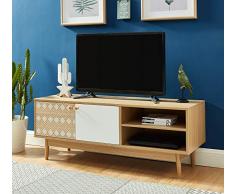 BAITA Leika Meuble TV, Chêne et Blanc, 120cm