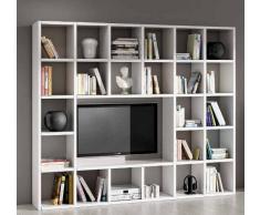 Legno&Design Meuble mural de séjour équipé porte TV, bibliothèque, blanc frêne, 25 éléments