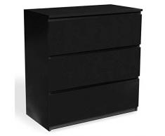 IDMarket - Commode 3 tiroirs bois noir Tomi
