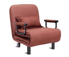 Costway Fauteuil Convertible 3 en 1 avec Accoudoirs, Siège Confortable, Coussin et Oreiller Rembourré par des éponges de Haute Qualité, Dossier Réglable, Roue de Déplacements avec Frein (Brun)