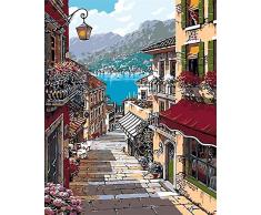 JIAORLEI Dessin Numérique De Adulte Couleur Bricolage par Numéros pour Rue du Maroc À Coucher Salon TV Décoration Murale-40x50cm No Frame