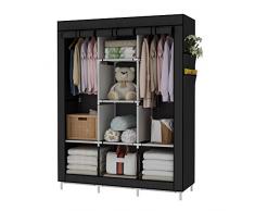 UDEAR Garde-Robe transportable Armoire de Rangement Penderie en Tissu intissé avec Portes coulissantes Noir