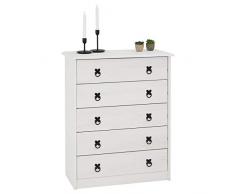 IDIMEX Commode RESIDENCIA 5 Grands tiroirs Buffet bahut vaisselier en Bois Style Mexicain, en pin Massif lasuré Blanc