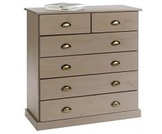 IDIMEX Commode de Chambre Paris avec 6 tiroirs en pin Massif lasuré Taupe
