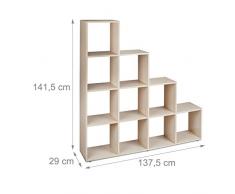 Relaxdays Etagère escalier 10 compartiments bibliothèque escalier armoire séparateur pièce, optique bois