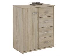 IDIMEX Buffet Oscar, Commode Meuble de Rangement avec 4 tiroirs et 1 Porte, en mélaminé décor chêne Sonoma