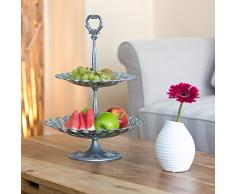 Relaxdays Serviteur à gâteaux présentoir à fruits étagère en aluminium avec poignée 2 étages service fruit dessert amuse-gueule apéritif métal, gris argenté 44 x 31 x 31 cm
