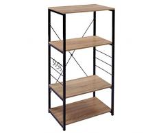 WOLTU RGB9365hei Étagère de Cuisine Étagère de Micro-Ondes en métal et Bois à 4 Niveaux,Environ 60 x 40 x 123,5 cm,Noir + chêne Clair