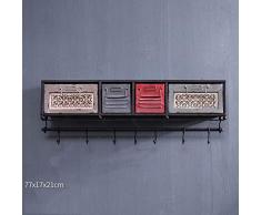 JI BIN SHOP® Vintage Décoration Murale Type Étagère Flottante En Métal Créatif Rustique Avec Tiroir LOFT Penderie Penderie +