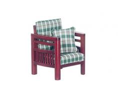 Melody Jane Maison de Poupées Famille Chambre Fauteuil Acajou Carreaux Vert Meubles Miniatures