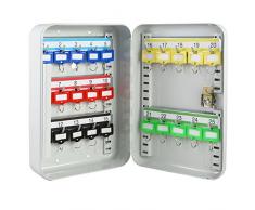 HMF 12525-07 Armoire à clés 25 Crochets, Barrettes à Crochets réglables, 25 x 17 x 7,5 cm, Gris Clair