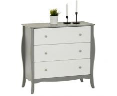 IDIMEX Commode de Chambre Antoinette Style Baroque Rococo Inspiration Louis XV Design Moderne, Rangement avec 3 tiroirs, en pin Massif lasuré Gris/Blanc
