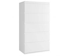 Homfa Meuble de Rangement Armoire de Rangement Commode avec 5 Tiroirs pour Chambre Salle de Bain Salon Cuisine en Bois 55×33×100cm Blanc