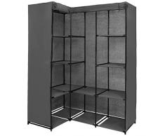 BB Sport Armoire Pliante 169 x 130 x 45 cm en Plusieurs Couleurs Armoire Garde-Robe d'angle en Tissu 12 Compartiments 2 tringles, Couleur:Gris Pierre