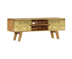 mewmewcat Meuble TV en Bois Massif TV Cabinet Meuble de Télévision Meuble TV Industriel Style Rétro 120 x 30 x 45 cm (l x P x H) Bois de Manguier Massif