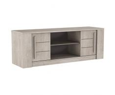 Demeyere Meuble TV Contemporain-Étagère Centrale Claire 2 Portes Coulissantes-Collection Antibes, Chêne Champagne/béton Beige, 150 cm x 42,3 cm x 51,8 cm