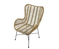 Fauteuil en rotin design animal, chaise tressée confortable avec accoudoir, salle à manger, cuisine, balcon, terrasse