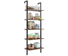 Homfa Etagère de Rangement Murale Vintage Bibliothèque Etagère Multifonctionnelle Métal en Bois (60×18.5×184.5cm)