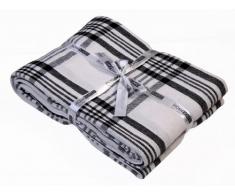 Homescapes Jeté de canapé Blanc avec un motif à carreaux et rayures Noires de 150 x 250 cm en 100% Coton