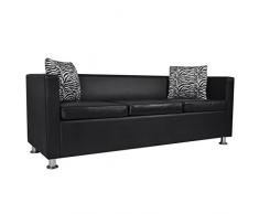 vidaXL Canapé Chesterfield 3 Places Similicuir Noir Salle de Séjour Salon Sofa