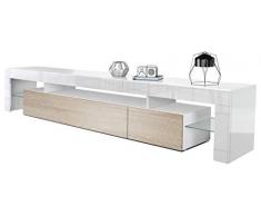 Meuble TV Bas Lima V2, Corps en Blanc/Façades en Chêne Brut