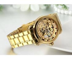 JewelryWe Montre Homme Affaire Couverture Transparente Squelette Mécanique Automatique Bracelet Acier Inoxydable Alliage Avec Sac Cadeau