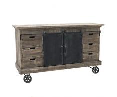LORIGINALE DECO Enfilade Bahut Buffet avec roulettes Portes Coulissantes Fer Bois 160 cm