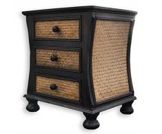 Wilai Petite Commode Bois et rotin, 3 tiroirs, Meuble Artisanal fabriquée en Thaïlande (16353)