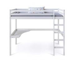 Lit mezzanine avec bureau pour enfant 90x200 cm blanc bois de pin