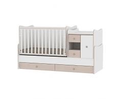 Lit bébé évolutif/combiné MiniMax 3en1 Lorelli blanc/chêne (le lit bébé se transforme en: bureau, armoire, lit d’adolescent) Lorelli