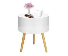 DHOUTDOORS Table de Chevet Table Basse-2 en 1 Table Basse-Coffre de Rangement-Basse Ronde Bois-Table Ronde Basse Blanche-Style scandinave