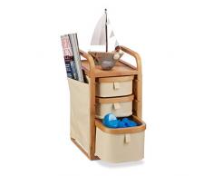 Relaxdays Commode Mini Bambou, 4 Casiers, Petite Ãtagère SDB, Tissu, Organiseur Cosmétiques, Rustique 34x19x24cm, Nature