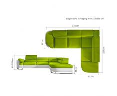 JUSThome ICE Canapé d'angle Sofa canapé lit avec coffre Cuir écologique velours daim synthétique (lxLxH): 224x278x69/89 cm Blanc Gris I Angle droit