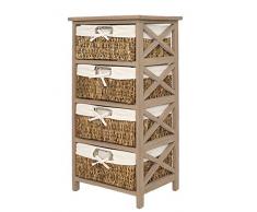 ts-ideen Commode Style Maison de Campagne étagère Buffet Haut avec 4 corbeilles en rotin (Marron)