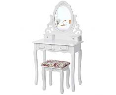 SONGMICS Blanc Coiffeuse Table de Maquillage avec Miroir et Tabouret 139 x 75 x 40 cm RDT04W