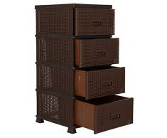 Postergaleria Commode en rotin avec 4 tiroirs Hauteur 90 cm Idéal pour la salle de bain, la chambre ou le jardin
