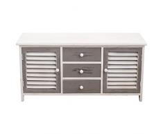 Rebecca Mobili Meuble TV Armoire Basse, Buffet Bas pour Television avec 2 Portes 3 Tiroirs, Bois, Blanc Gris, Style Vintage, pour Salon Entree – Dimensions: 44 x 90 x 34 cm (HxLxL) - Art. RE6080