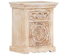 mewmewcat Table de Chevet, Table de Nuit, avec 1 Tiroir et 1 Porte, Style Antique, Bois de Manguier Massif, 40 x 30 x 50 cm