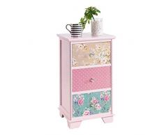 IDIMEX Table de Chevet Magnolia Petite Commode de Nuit chiffonnier avec 3 tiroirs Motifs Fleurs, en Bois de Paulownia Rose Style Shabby Chic Romantique