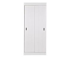 Armoire en pin blanc avec 2 portes coulissantes et 4 étagères, H 195 x L 85 x P 44 cm - PEGANE -