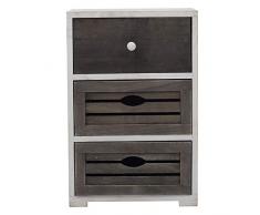 Rebecca Mobili Table de Nuit 3 Tiroirs, Petite Commode, Bois de Paulownia, Blanc Gris, Design Shabby Chic, Chambre Salle de Bain – Diemnsions: 52,5 x 35 x 24 cm (HxLxL) - Art. RE4601