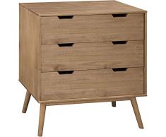 VS Venta-stock Commode Bali 3 tiroirs, Fabriqué en Bois de pin Massif, glissières métalliques.